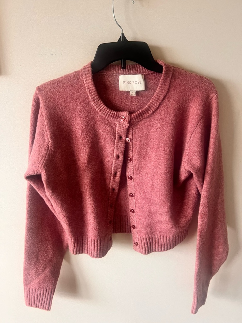 Pink Rose Cropped Dusty Rose Button-Up Cardigan